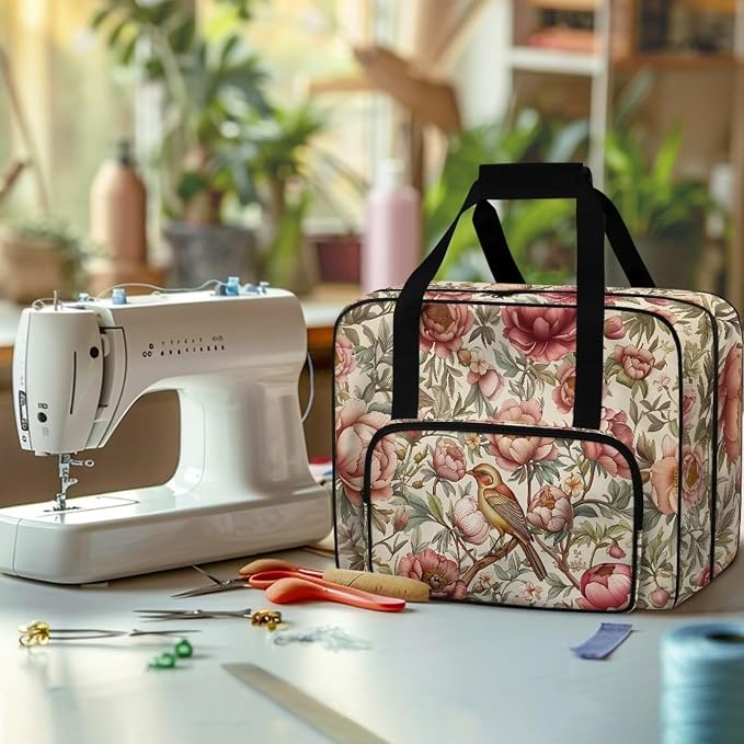 Bird Flower Organizer with Zipper Floral Portable Padded Storage with 4 Bottom Rubber Pads Sewing Machine Cases and Totes Soft Storage Bag for Handheld Sewing Machine - Image 4