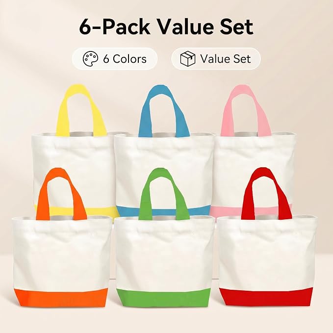 6/12/24/48 Pack Large Canvas Tote Bags Bulk with Handles 18.5 x 15 Inch-Blank Reusable DIY Birthday Party Gift for Women Men - Image 4