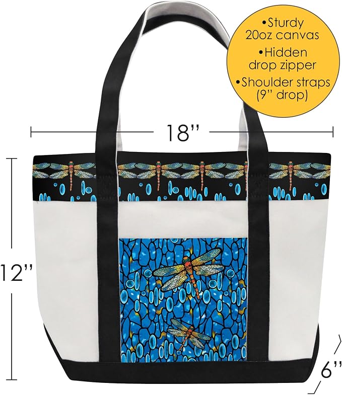 RainCaper Fine Art Large Cotton Canvas Tote Bag Roomy Heavy Duty Sturdy Boat Bag Zippered Top Lots of Pockets Shoulder Straps - Image 2