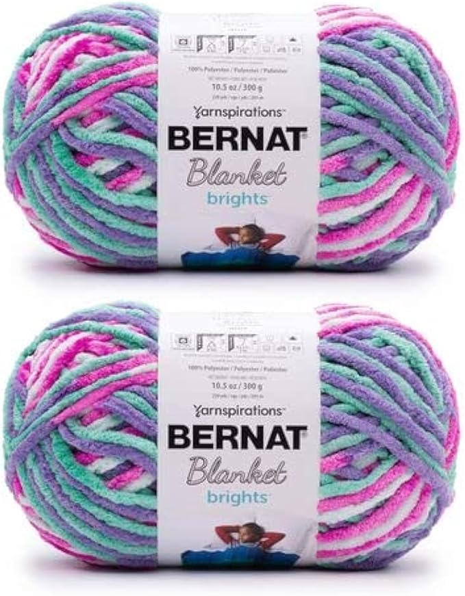 Bernat Blanket Brights Chenille Crochet Yarn, Unicorn Brights, 2-Pack | #6 Super Bulky Yarn, 100% Polyester, Soft Chenille Crochet Yarn for Blankets, Knitting & Crafts, 220yd, 300g/10.5oz per skein by Bernat