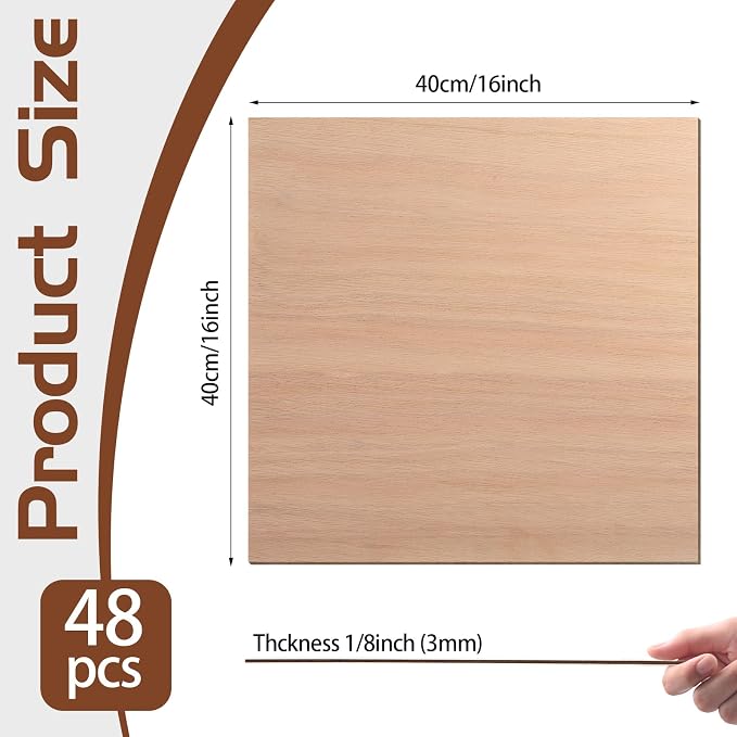 48 Pcs Mahogany Plywood Sheets,16 x 16 x 1/8 Inch - 3mm Thick Mahogany Unfinished Wood for Crafts Laser Cutting & Engraving, School DIY Projects, Painting, Fretwork, CNC Cutting, and Wood Burning - Image 2