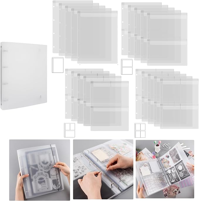 Briartw Craft Storage Organizer,1 A4 Die Storage Book Binder and 20 Inserts Set,Inserts with One,Two,Three,Four Pockets for Storage Craft Supplies,Cardstock,Sticker,Stamp,Cutting Dies,Stencil by Briartw