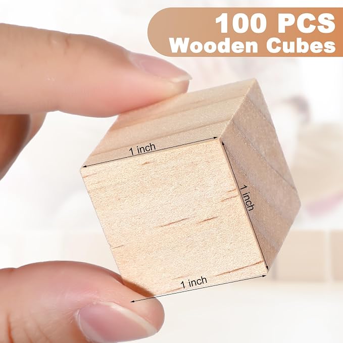 Barydat 100 Pcs 1 in Wooden Cubes, Unfinished Wooden Blocks for Crafting Natural Craft Wood Square Blank Cube for DIY Project Baby Showers - Image 2