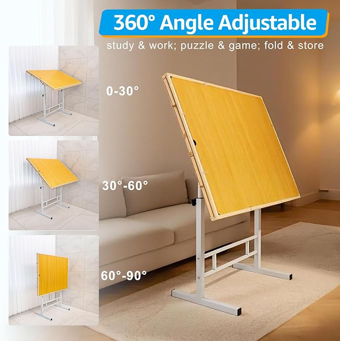 Fanwer Adjustable Puzzle Table with Drawers & Wooden Cover, 1500 Pieces | 35 x 26 in Jigsaw Board with Legs, 24.4-34.6 in Height, Tilting, 4 Drawers for Home Sorting and Storage - Image 6