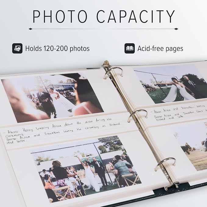 Gallery Leather Photo Album 4x6 Pictures with Slip-In Pockets & Writing | Space – Holds up to 120 Photos, Ring Bound, Made in USA – Acadia Plum - 11.75" x 10.5" - Image 6