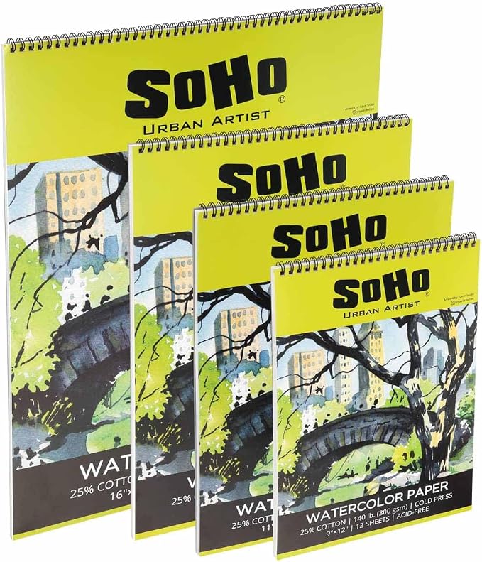 SoHo Urban Artist Watercolor Spiral Pad 12x16" - 140lb Cold Press Acid-Free, ECF, 12 Pages - Image 7