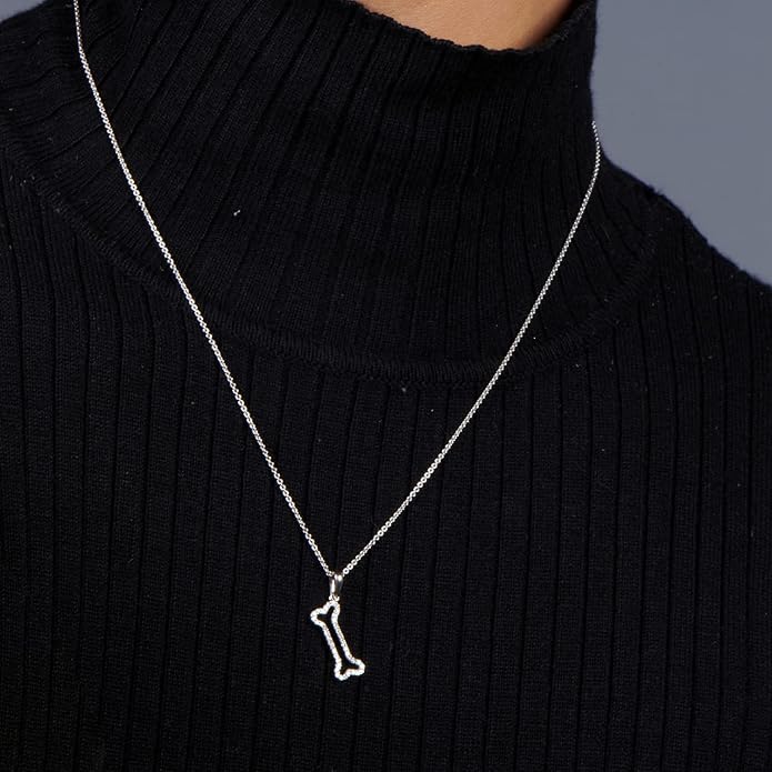 Jewelili Sterling Silver 1/6 Cttw Diamonds Bone Pendant Necklace for Women | Natural White Round Diamonds, 18" Rolo Chain with Lobster Claw Clasp, Fine Jewelry with Gift Box - Image 2