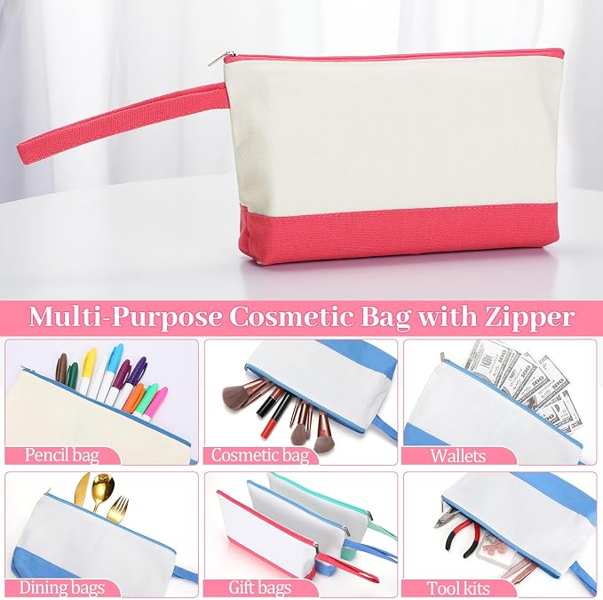 Silkfly 15 Pcs Cotton Canvas Makeup Bags Cosmetic Zipper Bags 10.2 x 5.5 x 2'' Blank DIY Pouch Bulk Pencil Case with Bottom Travel Toiletry Pouch for Women Craft Decor Gift (Fashion Color) - Image 5