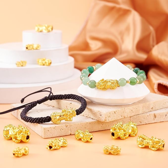 Craftdady 20Pcs 24K Gold Plated Pixiu Spacer Bead 3D Metal Alloy Fengshui Bead 5 Sizes for for Attracting Wealth Good Luck DIY Bracelet Jewelry Craft - Image 2