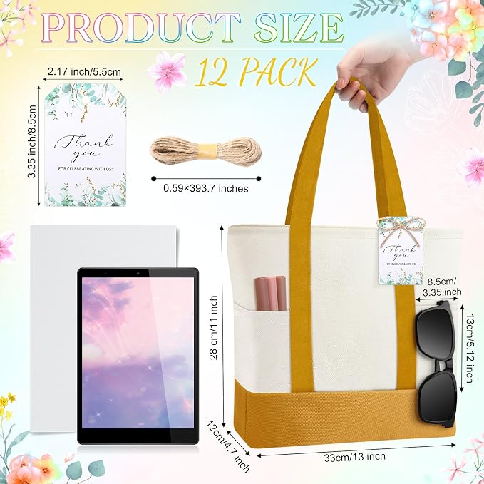 Shinylin Mini Canvas Tote Bags with 2 Pockets | Bulk Small Sublimation Canvas Tote, Reusable Grocery Bag for Women, DIY Craft - Image 2