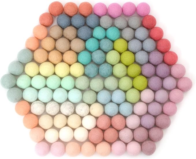 Glaciart One Felt Pom Poms, Wool Felt Balls (120 Pieces) 2 cm – 0.8 Inch, Handmade Felted 30 Pastel Colors (Green, Pink, Blue, Yellow and More) Bulk Small Puff for Felting and Garland by GlaciartOne