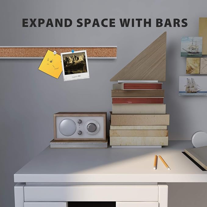 Corksidol Bulletin Bar Strip, Cork Board, Cork Strips, 36" x 1", Classroom, Office, Walls, Cubicle, Aluminum Frame,2 Pack, Silver | Large-area display solution with two long cork strips, tackable surface, and flexible installation for classrooms and of... - Image 4