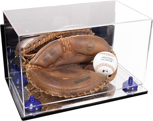 Better Display Cases Acrylic Catchers Glove Display Case with Mirror Case, Navy Blue Risers , Wall Mount and Mirror Base (A011/V16)