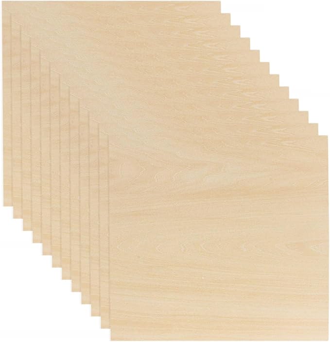 12 Pack Basswood Sheets 1/8 x 12 x 12 Inch Plywood Board, Thin Natural Unfinished Wood for Crafts, Hobby, Model Making, Wood Burning and Laser Projects by MIVIDE