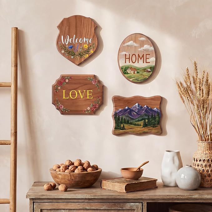 12 Pcs Blank Wooden Plaques for Crafts Unfinished Wood Signs for DIY Projects Hanging Signs, 6 Styles for Weddings Home Decor and Door Wall Art Activities Decoration(Brown) - Image 5