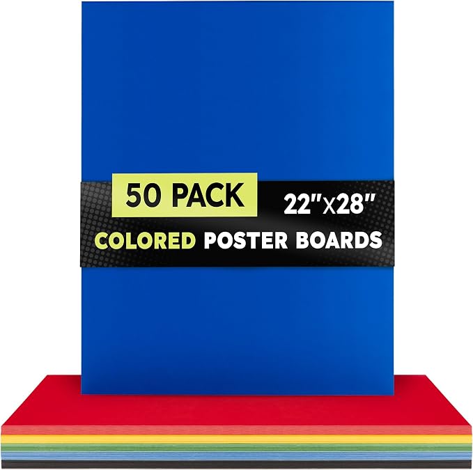 Hygloss Large Colored Poster Board 22x28-50 Assorted Standard Color Bulk Pack - Red, Yellow, Green, Blue, Black - 10 Pt. Thickness Poster Board Paper - Posterboard Multipack 22" x 28" - Image 7