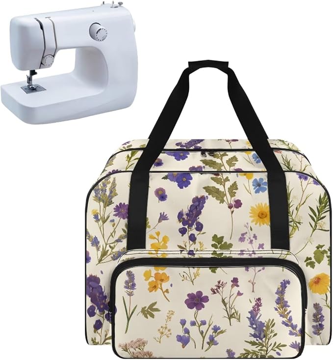 Floral Sewing Machine Carrying Cases Beige Carrying Travel Storage with Storage Pocket Sewing Machine Accessory Organizer Lightweight Sewing Machine Tote Pattern by Unknown