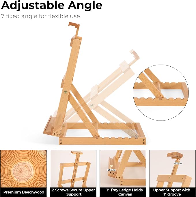 Heavy-Duty Table Top Easel for Painting, Adjustable Beech Wood Tabletop Easel, Hold Canvas up to 23”, Portable Art Desktop Easel Stand for Adults, Artists, Beginners – Natural - Image 4