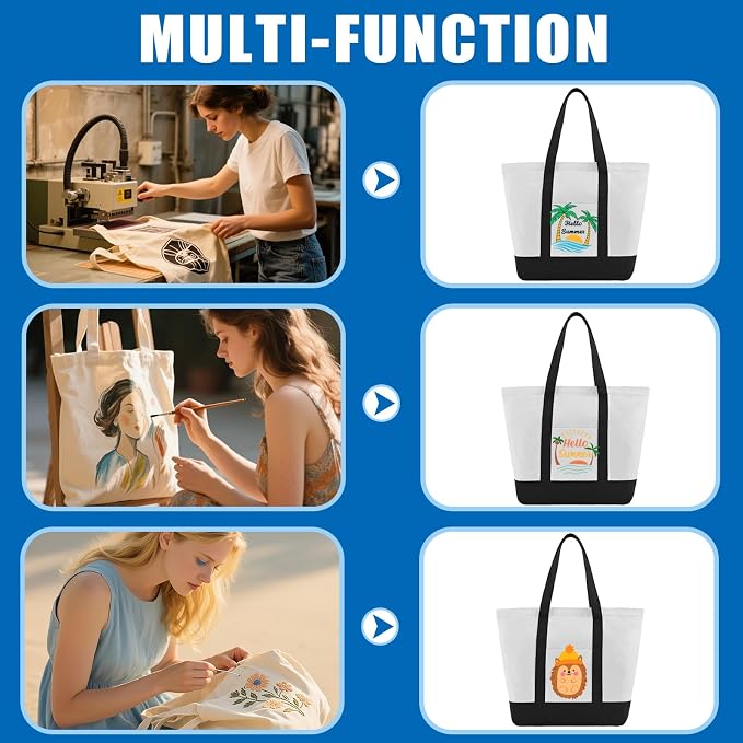 Mini Canvas Tote Bag with Pockets, 12oz Small Tote Bag with Zipper | Reusable grocery shopping bags small canvas tote bags with customized color for DIY, advertising, Christmas decorating craft - Image 4