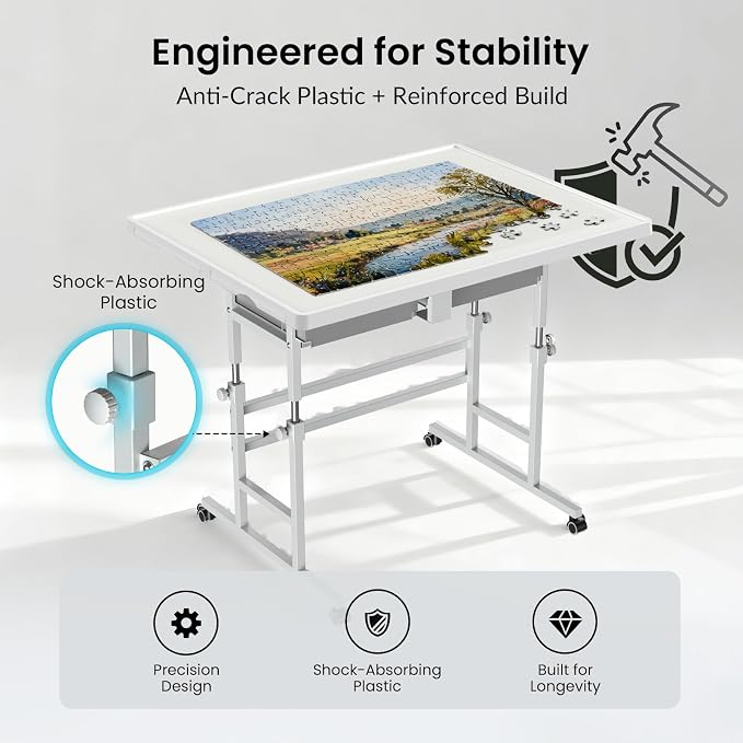 1500 Piece Light-Weight Adjustable Tilting Plastic Jigsaw Puzzle Table for Adults, 25.59"x34.25"Puzzle Board with 4 Drawers&Protective Cover, 45-Degree Any-Angle Tilt,Laptop Table for Couch - Image 4