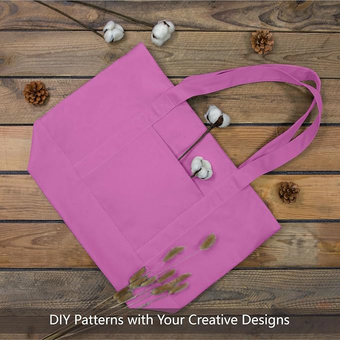 TOPDesign 1-Pack Canvas Tote Bag with an External Pocket, Reusable Grocery Shopping Bag, Top Zipper Closure, Daily Essentials (Light Purple) - Image 4