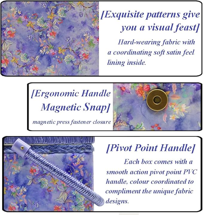 Sewing Basket with Sewing Supplies, Medium Sewing Box for Accessories Storage, Purple Flower - Image 4