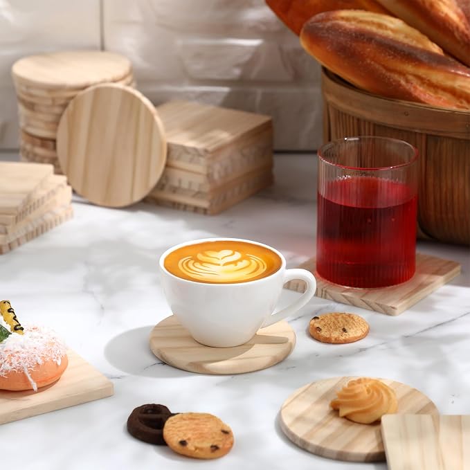 Hushee 72 Pcs Unfinished Wood Coasters 4 Inch Blank Wooden Coasters for Crafts with Non Slip Foam Pad Stickers Wooden Craft Tabletop Protection for Christmas DIY Painting Engraving Home Decoration - Image 6