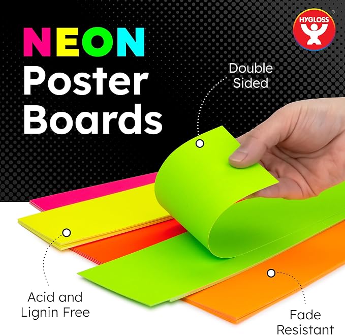Hygloss Medium Poster Board 4x11 - 50 Neon Green Single Color Bulk Pack - 10 Pt. Thickness Colored Poster Board Paper for Projects, Signs, Displays - Posterboard Multipack 4" x 11" - Image 2