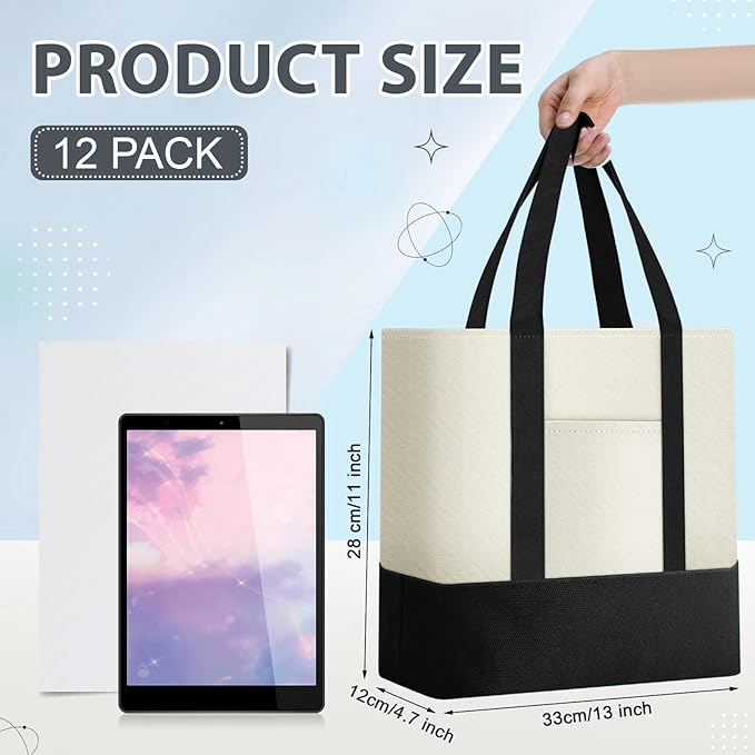 Sanwuta 12 Pcs Mini Canvas Tote Bags Bulk with Pocket Small Sublimation Blank Canvas Tote Reusable Grocery Bag for Women, DIY Craft (Black) - Image 2