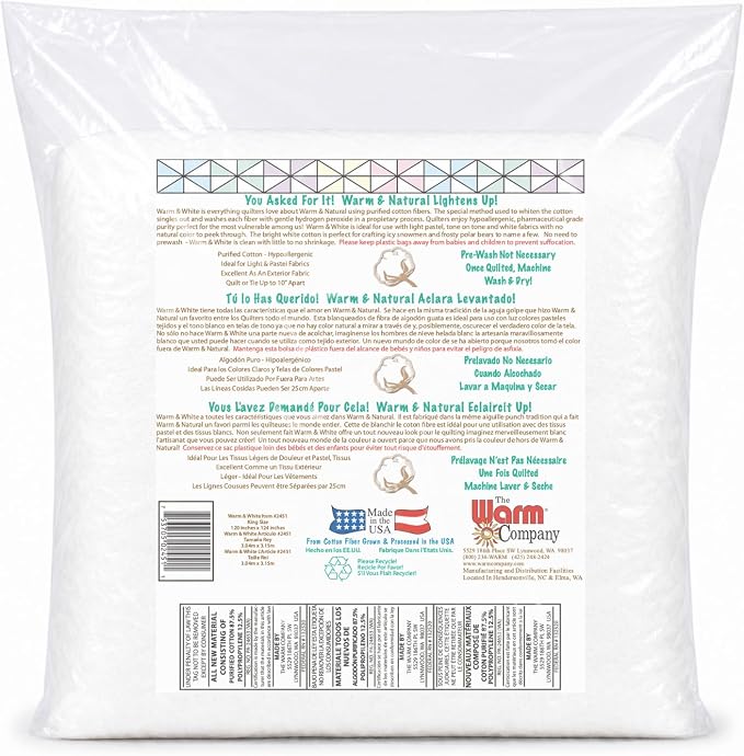 The Warm Company — Warm & White Cotton Batting — King Size 120" x 124" Pre-Cut, Premium Needle-Punched Quilt Batting for Crafts & Quilting - Image 2