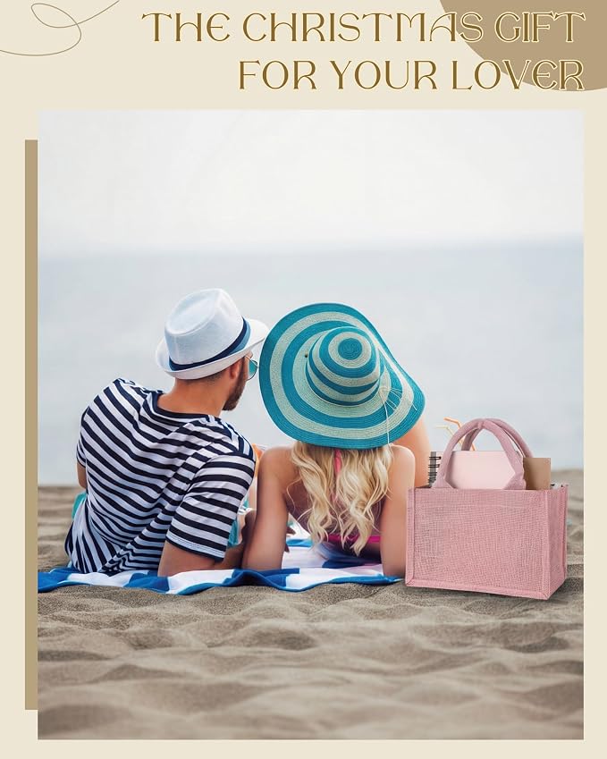 12 Pcs Burlap Tote Bag Mini Jute Reusable Bag with Handles Small Blank Canvas Gift Waterproof for Wedding Beach DIY - Image 6