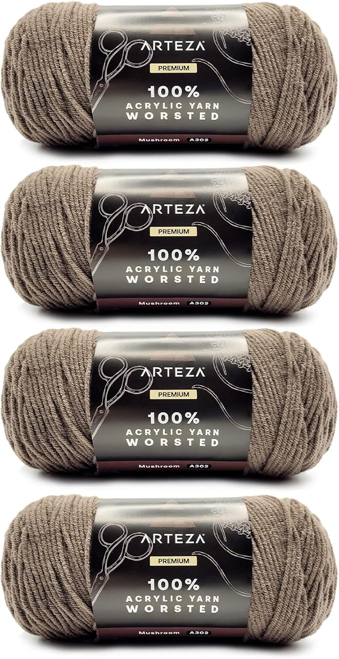 ARTEZA Acrylic Yarn for Crocheting, 4 x 200-g Skeins of Worsted Yarn for Knitting, Mushroom A302, Knitting & Crochet Supplies by ARTEZA