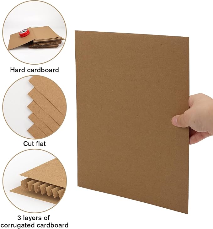 Calenzana 9x12 Corrugated Cardboard Sheets Set of 50, Flat Card Boards Inserts for Crafts, Packing, Shipping, Moving, Mailing - Image 3