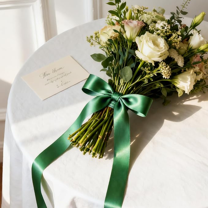 100 Yards Ribbon,1-1/2 Inch Dark Green Satin Ribbon | Single Face Satin Ribbons,Perfect for Gift Wrapping,Wedding Decoration,Handmade Bows and More - Image 3