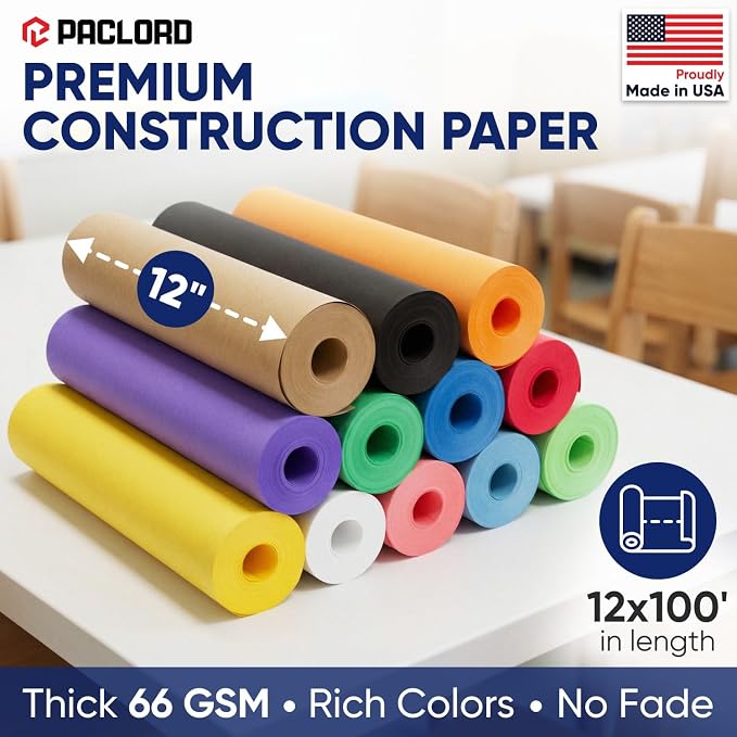 Multi-Color Construction Paper Set 12" x 100 ft – 12 Colors, Made in USA – Bulletin Board Paper for Classrooms, School & Arts Crafts | Bulletin Board Paper for School, Arts & Crafts, DIY Decorations, Gift & Flower Wrapping - Image 2