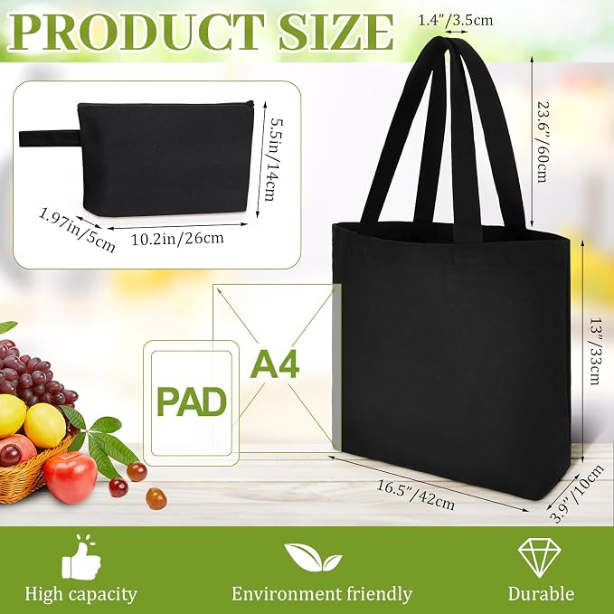 Silkfly Large Canvas Tote and Makeup Bag Bulk Cotton Tote with Handle for DIY Sublimation Embroidery Craft Wedding Gift - Image 2