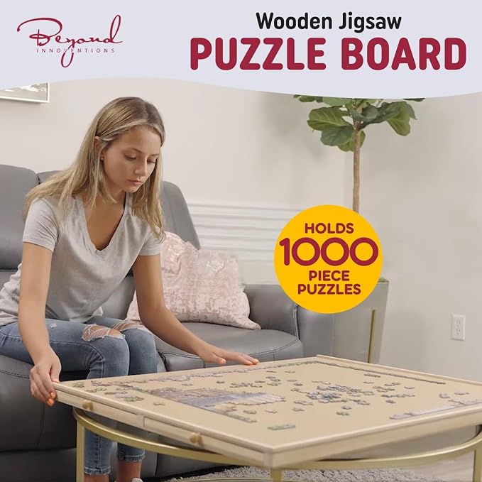 Rotating 1000 Piece Wooden Puzzle Board | 30" x 22" Puzzle Table | 4 Drawers, Protective Cover Included, Portable Jigsaw Puzzle Table for Adults and Kids - Image 7
