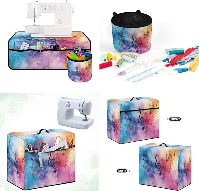 Tie Dye Music Sewing Machine Dust Cover & Mat for Table Muffling - Machine Washable, Dust Resistant - Image 2