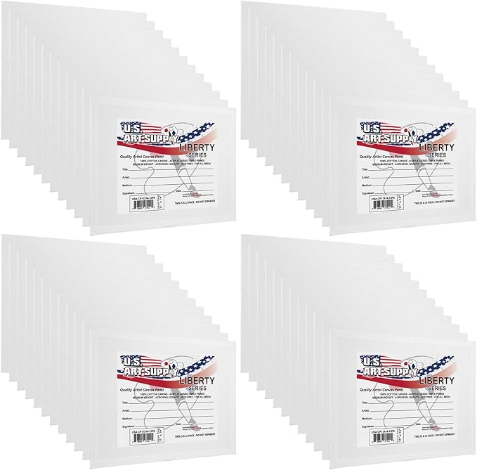 U.S. Art Supply 11 X 14 Inch Art Canvas Board Panels 48 Pack - 8 Ounce Heavyweight Cotton Acid Free Canvases for Painting Acrylics and Watercolor (1 Case of 48 Single Canvas Painting Panels) by USArtSupply