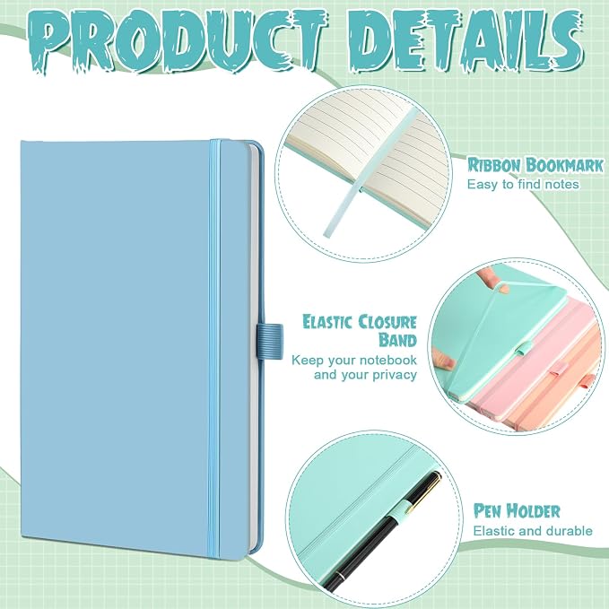 Laumoi 14 Pack Hardcover Lined Journal Notebooks Bulk,Rococo Color,A5 | PU Leather Journaling, Wide Ruled, with Pen Holder, for Office Business Work Writing - Image 5