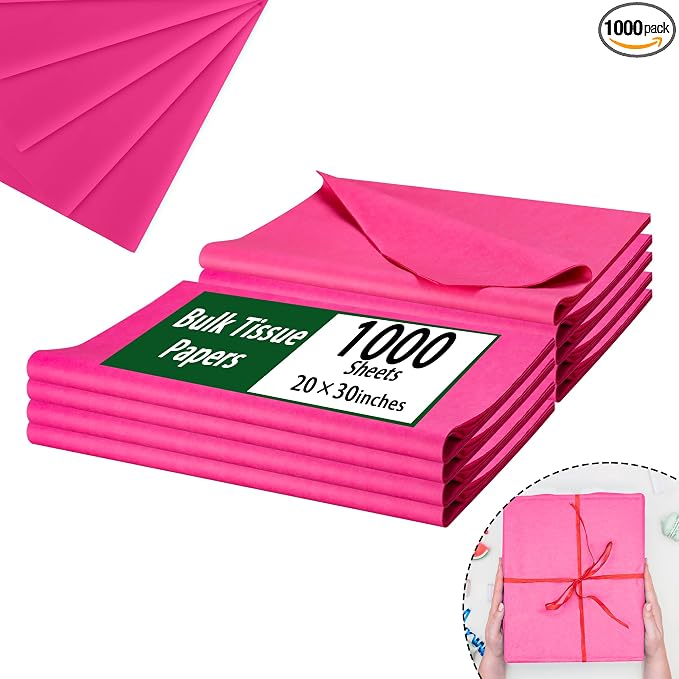 Pink Tissue Paper for Gift Bags - 1000 Sheets 20 X 30 Inch Wrapping Tissue Paper Bulk Red Packaging Paper for Gift Wrap Art Crafts DIY Filler Flower Valentines Christmas Birthday Wedding by PINWATT