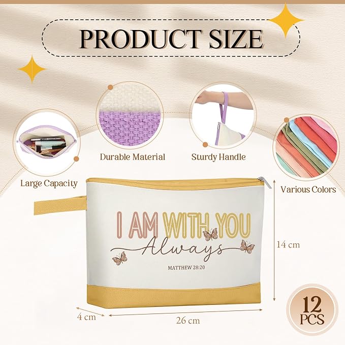 12 Pcs Jesus Canvas Makeup Bags with Zipper DIY Craft Morandi Cosmetic Bags Bulk Heat Transfer Travel Toiletry Pouch for Women Colleagues Friends Christmas Vacation - Image 3