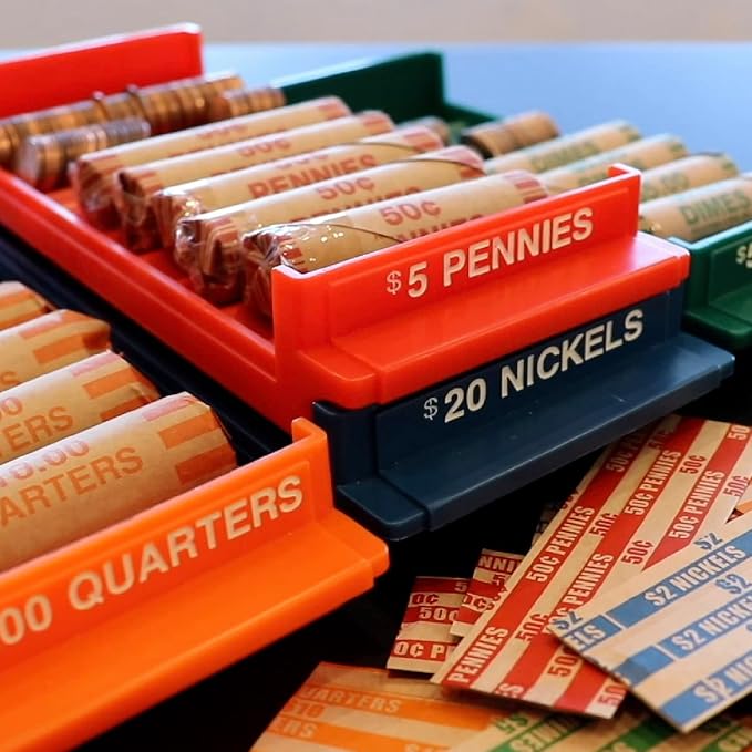 Nadex Rolled Coin Storage Organizer Tray Set with Ridges for Loose Coins | Quarters, Dimes, Nickles, and Penny Color Coded Trays - Image 6