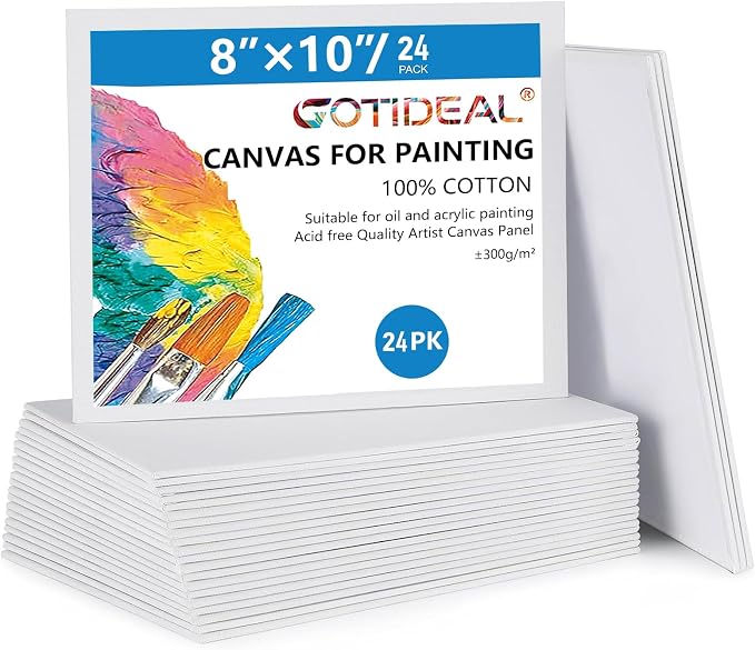 Canvas Boards for Painting, 8x10 inch Set of 24 | Gesso Primed White Canvases for Painting, 100% Cotton Art Supplies Canvas for Acrylic Paint, Pouring, Oil Paint by GOTIDEAL