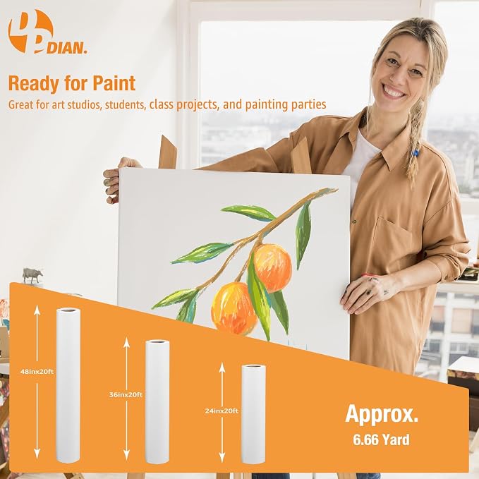 48 Inch x 20 Feet Primed Cotton Canvas Rolls for Painting - Ready to Stretch Canvas Material for Acrylic, Oil, Watercolor, Tempera, Gouache Paint - Image 6