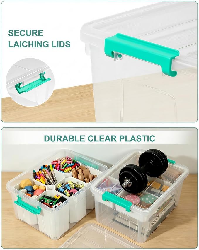 NUMIFUN 17QT Clear Storage Bins with Lids & Dividers for Crafts | Stackable 17-quart transparent box featuring 6 tall removable inserts. Perfect for organizing crafts, tools, toys & crayons - Image 5