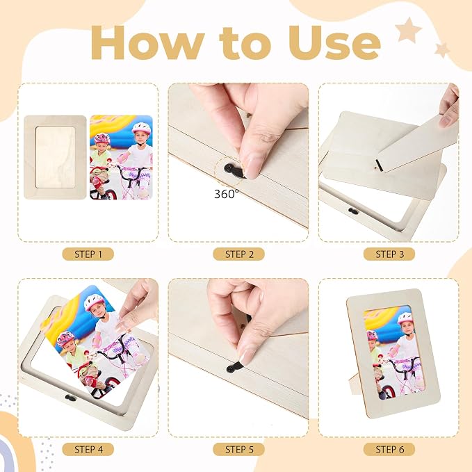 120 Pcs Wooden Picture Frames for Crafts, 4 x 6 inch DIY Wood Frame Bulk, Small Unfinished Standing Paintable Photo Frame for Home Birthday Party Wedding Decor - Image 3