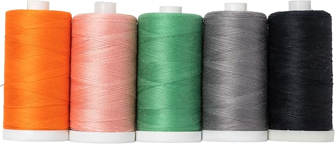 Connecting Threads Assorted 100% Cotton Thread Set - 5 Spools | 1200 yard spools of 50 weight thread for machine sewing, handsewing, and quilting - Midnight Mischief color by ConnectingThreads
