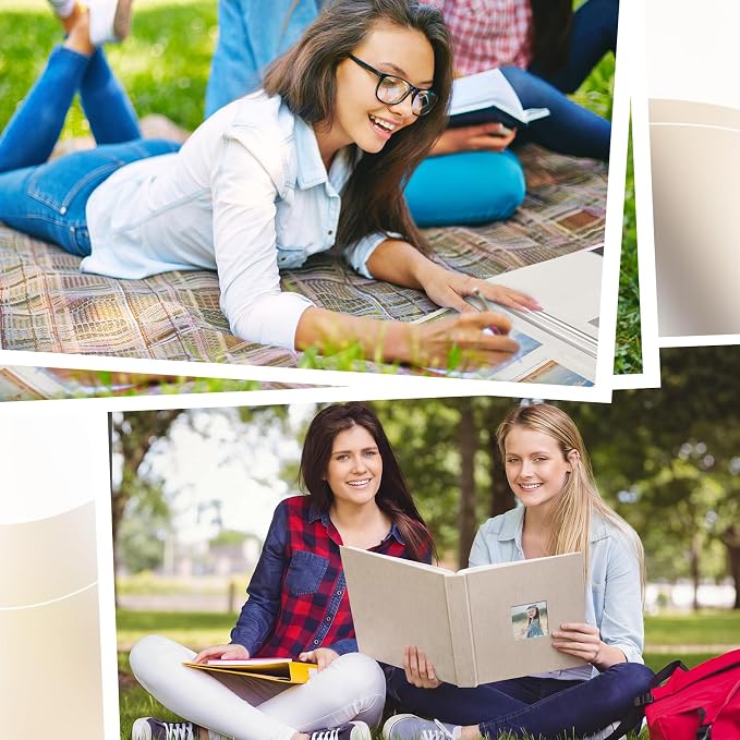 Jetec 5 Pcs 11 x 10.6 Inch Large Photo Album Self Adhesive, Beige | 40 Blank Pages, Photo Scrapbook, DIY Linen Cover Album with 5 Pcs Metallic Pen, Wedding Family Baby Travel Memory Pictures - Image 5