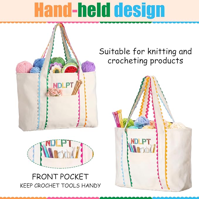 Locmeo Needlepoint Canvas Tote Bag Set Needlepoint Project Bag Embroidered Sewing Craft Storage Organizer with Zipper and Handle for Quilting Cross Stitch Storage Pouch - Image 3